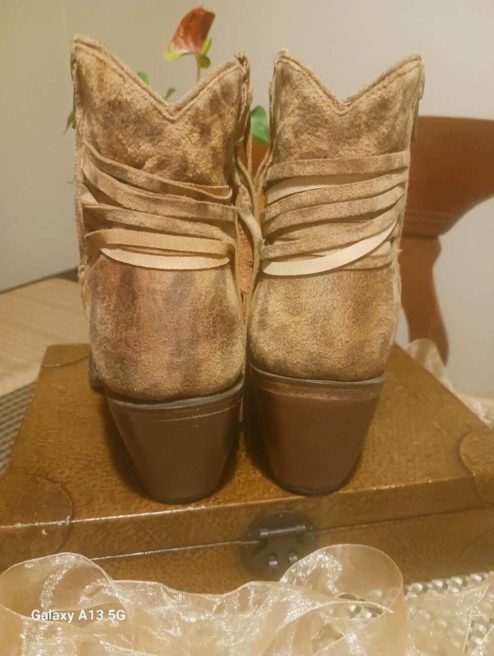 Lucchese Robyn Brown Suede Ankle Booties with Fringe Detail - Picture 4 of 10